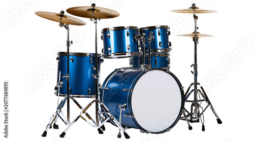 Blue drum kit with cymbals and stands