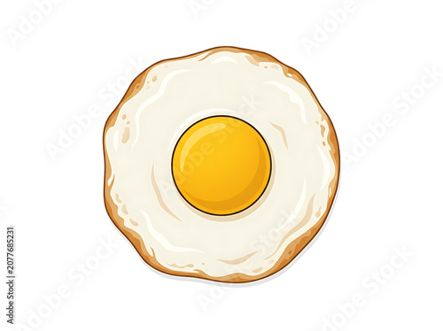 Single Sunny Side Up Fried Egg with Yellow Yolk on White Background