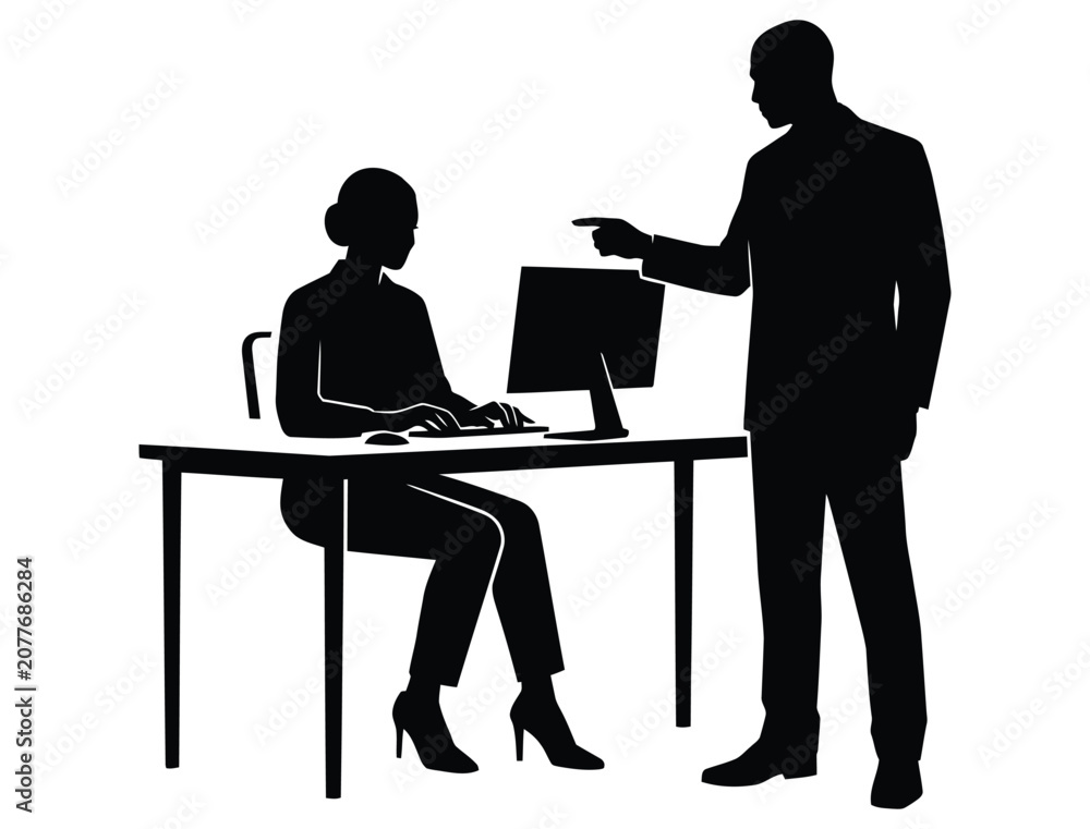 Fototapeta premium Business Manager and Employee Meeting Office Silhouette Vector