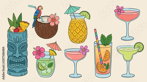 Canvas-taulu Vibrant Summer Cocktail Collection Featuring Refreshing Tropical Drinks Garnishe