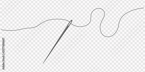 Obraz na plátně Sewing needle continuous one line drawing vector art illustration, Minimalist sewing needle with flowing thread in curvy line art