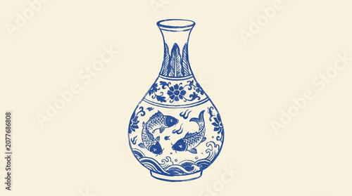 Obraz na płótnie Traditional Chinese Ceramic Vase Crafted from Exquisite White and Blue Porcelain