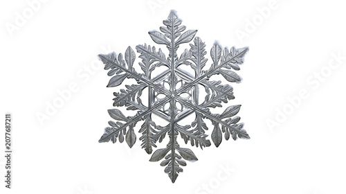 Vászonkép Intricate silver snowflake with six symmetrical arms