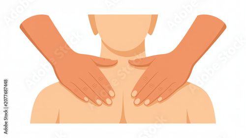 Close up of hands performing a relaxing shoulder and neck massage on a person to relieve tension and stress in a professional spa environment.