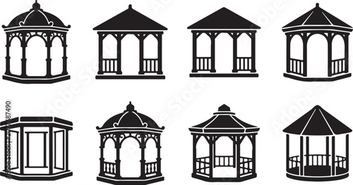 Bild auf Leinwand Elegant gazebo designs with different architectural styles and roof shapes Vecto