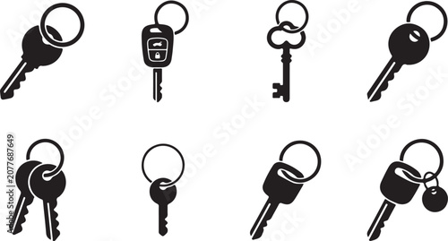 Fotografie Assorted black and white keys and keychains isolated illustration Vector