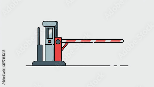 Automatic parking barrier gate with striped warning arm used for vehicle access control and traffic management in secure facility parking lots.