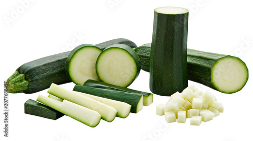 Obraz na płótnie Whole and cut zucchini squash with diced pieces