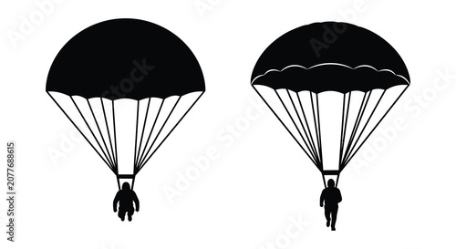 Fotografía Two parachutists descending black and white silhouette