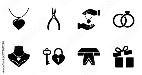 Obraz na płótnie Jewelry Icons Set, Precious Gems & Accessories Vector Graphics, Romantic Symbols