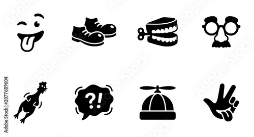 Quadro su tela Funny Icons Set: Gag Gifts, Novelty Items, Prank Accessories, Silly Props