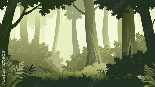 Bild auf Leinwand Dense forest scene a lush vector illustration in green tones