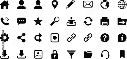 Black and white set: people, symbols, and signs des