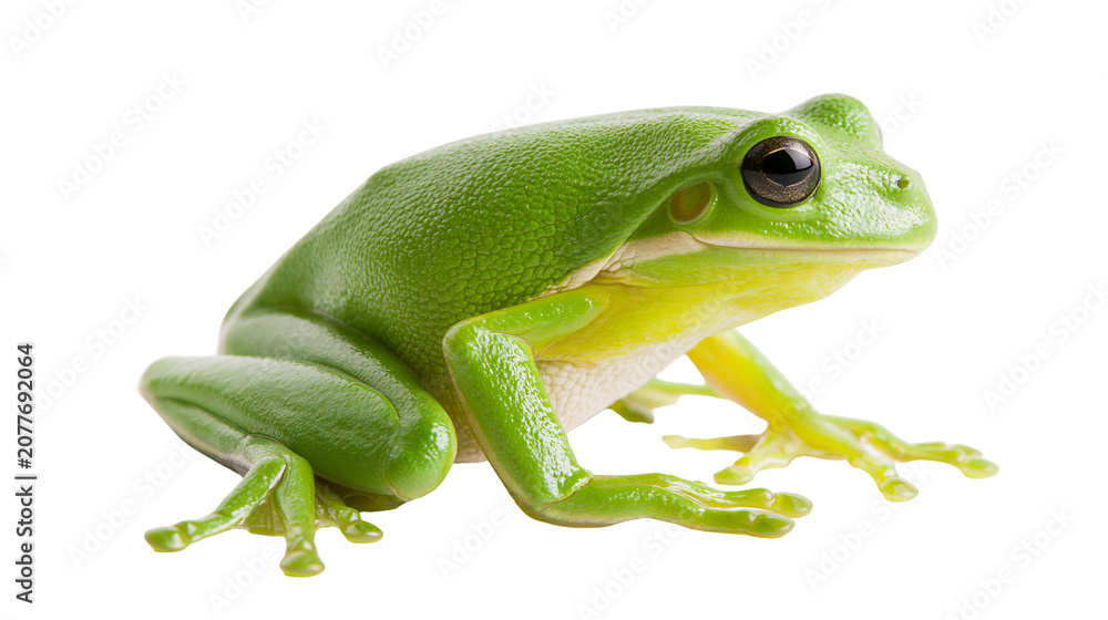 Obraz premium Green tree frog with bright yellow underside and large eyes