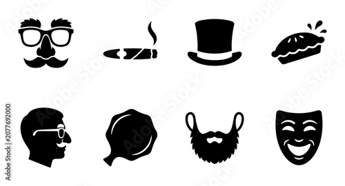 Photos Fun Party Props Icons, Disguise Elements, Celebration Symbols, Black Vector Grap