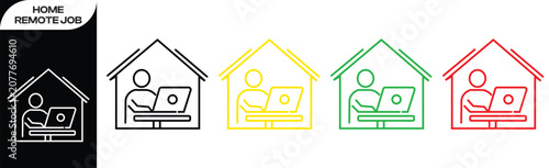 Canvas-taulu work from home remote job laptop user icon set freelancer home office outline ve