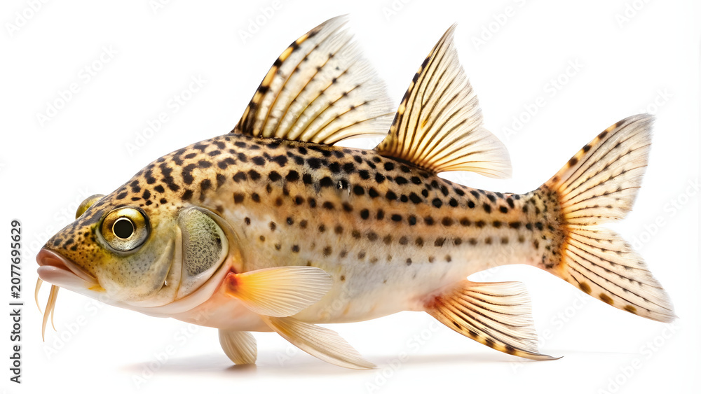 Fototapeta premium Freshwater Fish Isolated on White Background with Natural Lighting Close Up