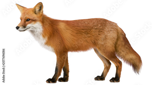 Schilderij op canvas Red fox standing profile view with white chest and black legs