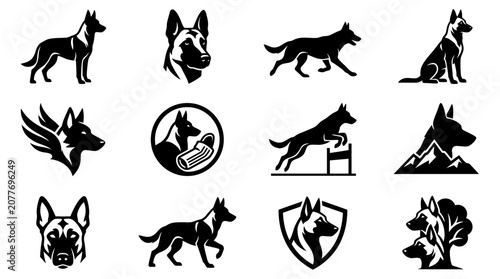 Foto Canine silhouette collection with head profiles and poses.