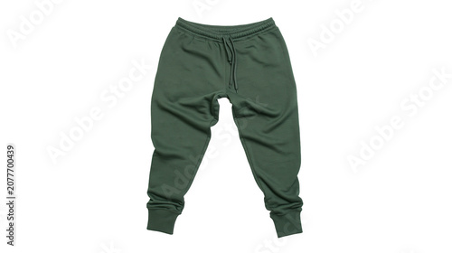 фотографія Green cotton sweatpants with drawstring and cuffed ankles