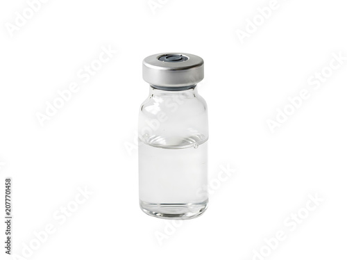 Medical glass vial with liquid vaccine isolated on white background