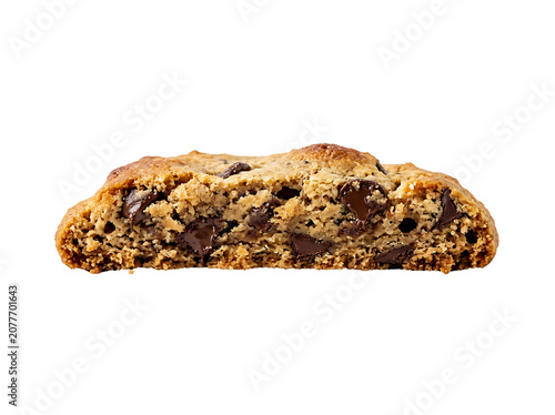 Half of a Delicious Chocolate Chip Cookie Isolated on White Background