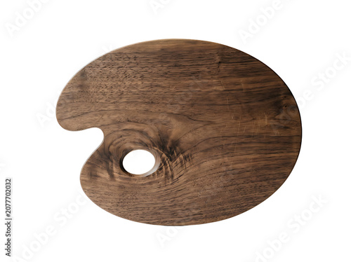 Vintage Empty Wooden Artist Palette Isolated on White Background
