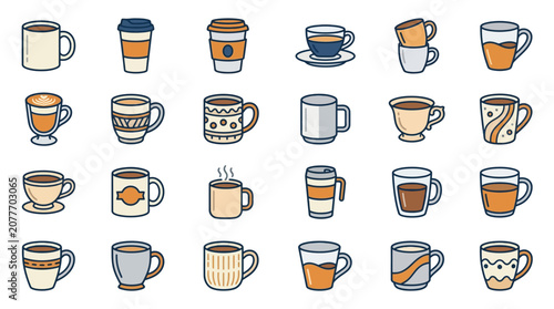 Collection of Coffee and Hot Drink Cups and Mugs