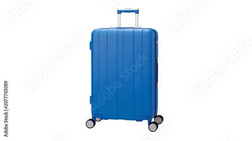 Foto Blue hard-shell suitcase with telescopic handle and wheels