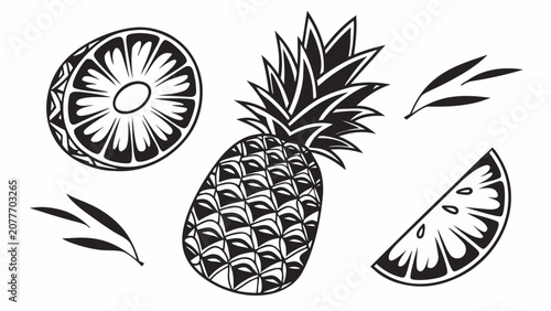 Tropical pineapple silhouette vector showcasing recognizable fruit shapes in simple bold style.