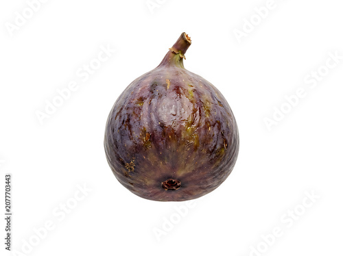 Single Whole Ripe Purple Fig Fruit Isolated on White Background