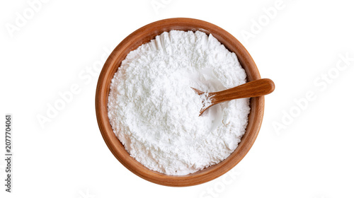 Valokuva Wooden bowl filled with white powder and spoon