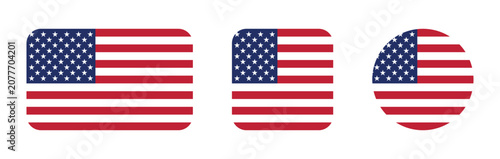United States Flag Icon Set American Stars and Stripes Rounded Flat Square and Circular USA Flag Vector Collection