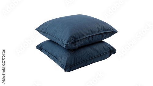 Photos Two cozy soft dark blue square fabric throw pillows stacked isolated on transpar