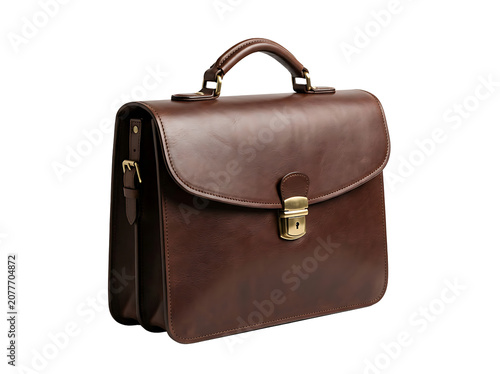 Professional Brown Leather Business Briefcase with Brass Hardware