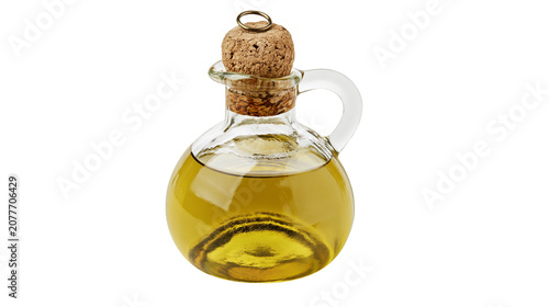 Εκτύπωση καμβά Glass cruet with cork stopper filled with golden olive oil
