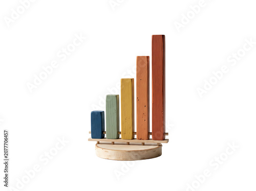 Colorful Wooden Bar Graph Showing Business Growth on White Background