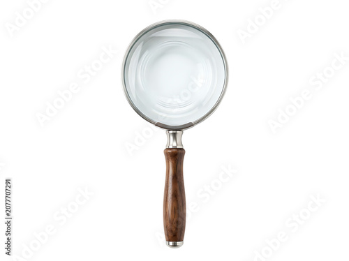 Vintage Magnifying Glass with Wooden Handle Isolated on White Background