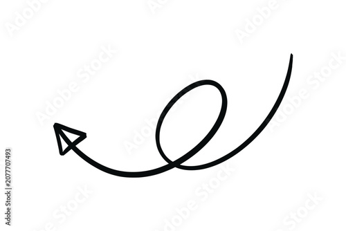 Black Curly Hand Drawn Arrow Pointing Left. Doodle Navigation Pointer Symbol Isolated on Transparent Background Vector Illustration