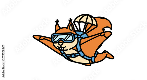 Flying squirrel skydiving with parachute and goggles.