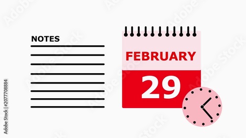 Leap Year Calendar February 29 Red Page Notes Space.