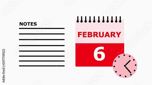 February 6 Calendar Page with Notes Section on White Background calendar notes section to do list daily planner.