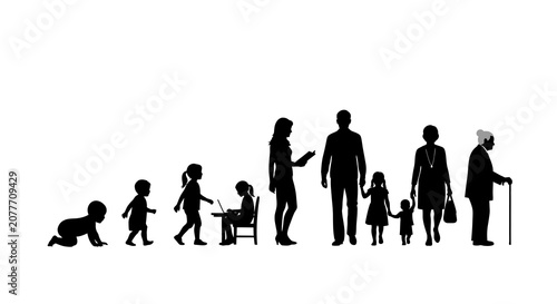 Human Life Stages Progression In Black Silhouette