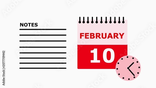 February 10 calendar page with notes section on white background date month.