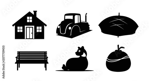 Collection Of Everyday Objects In Black Silhouette