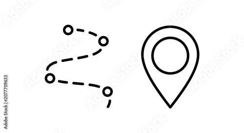 Route with location marker simple black line silhouette