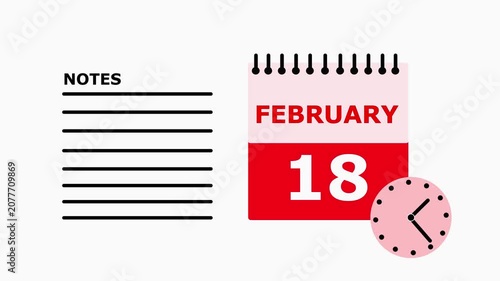February 18 Calendar Page with Notes Section Isolated on White Background date month.