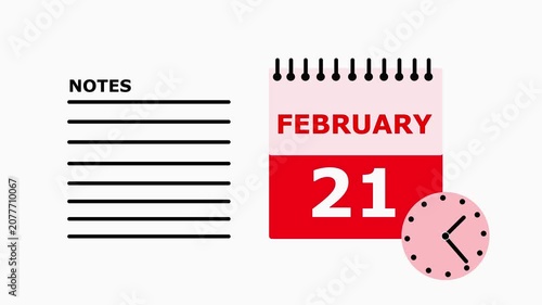February 21 calendar page with notes section on white background date month.