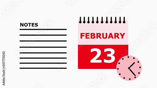 February 23rd calendar page with notes section on white background date month.