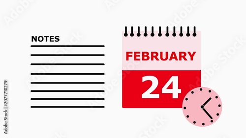 February 24 calendar page with notes section on white background date month.